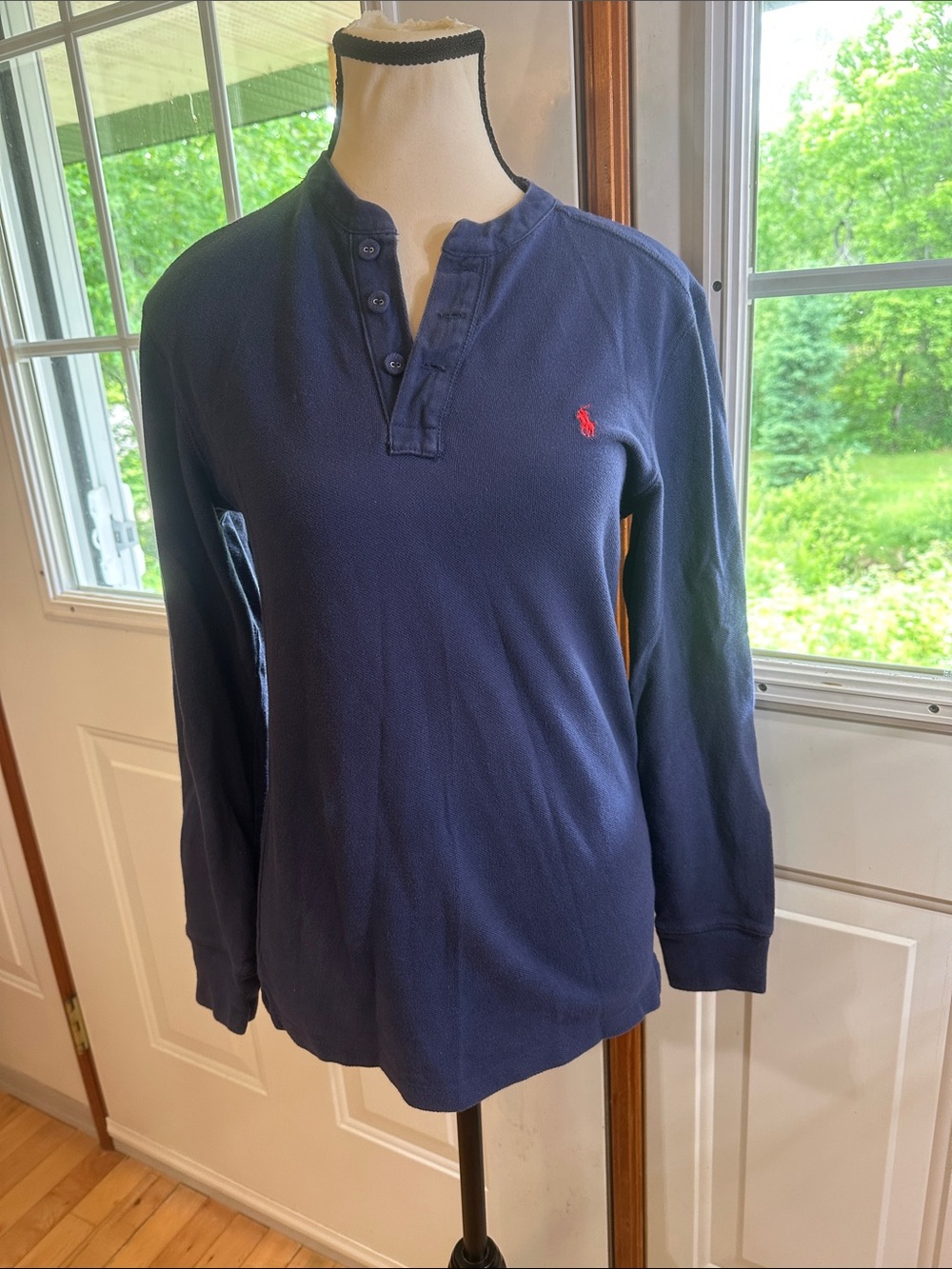 Polo by Ralph Lauren Navy Long Sleeve Henley with Yellow Logo